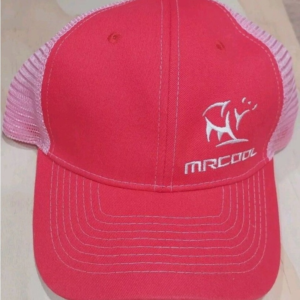 Mr Cool Hat Cap Adult Red Pink Adjustable One Size Dad Trucker Mesh Mens